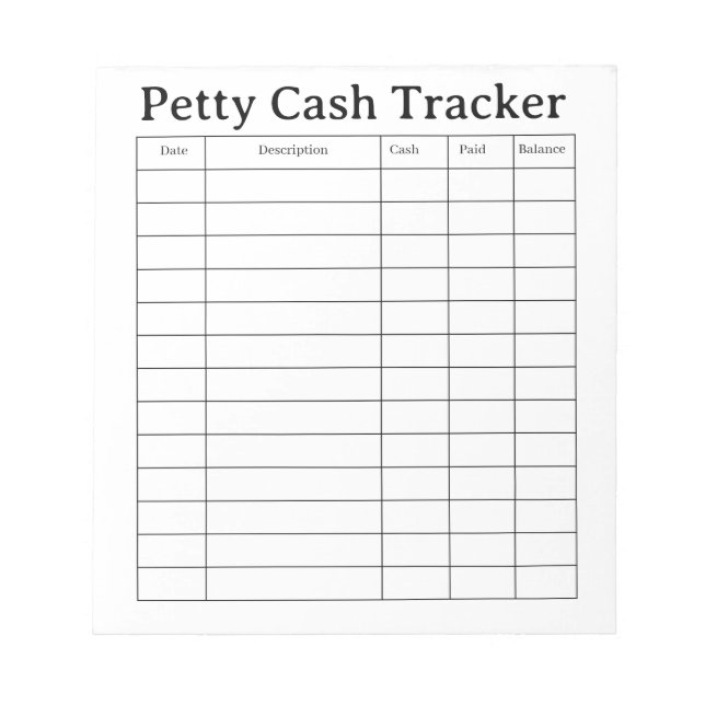 Petty Cash Tracker Notepad (Front)