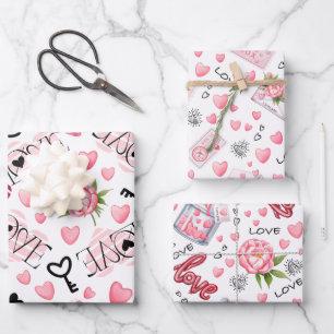 Petty Cute White & Pink Hearts Valentine's Day Wrapping Paper Sheet