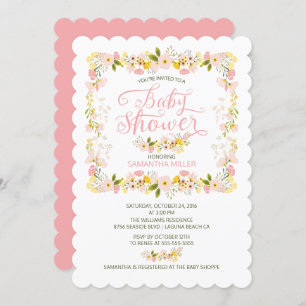 Petty Floral Frame Girls Baby Shower Invitation