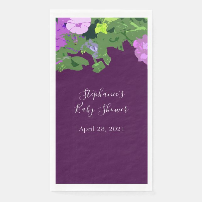 Petunia Floral Eggplant Purple Baby Shower Pretty Napkin (Front)