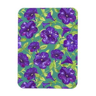 Petunia Night Sky on teal background Throw Pillow Magnet