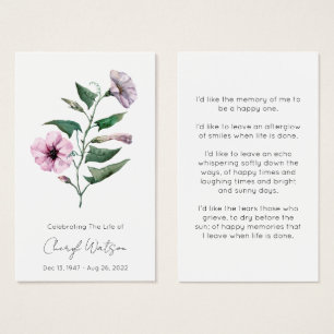 Petunia   Simple Funeral Memorial Prayer Card
