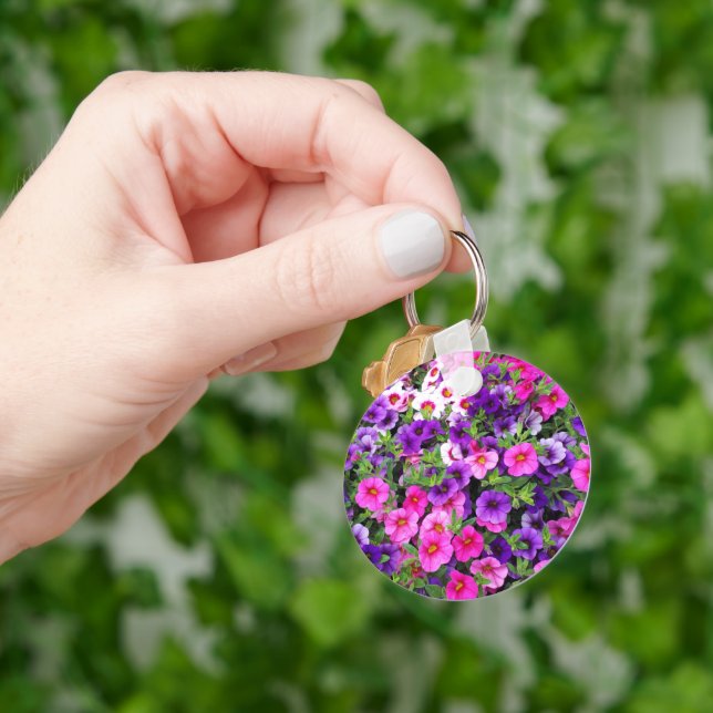 Petunias Metal Circle Keychain, 5.08 cm Key Ring (Hand)