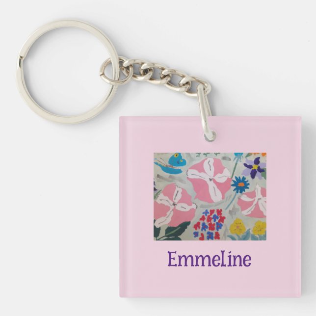 Petunias & Summer Flowers Personalized Key Ring (Front)