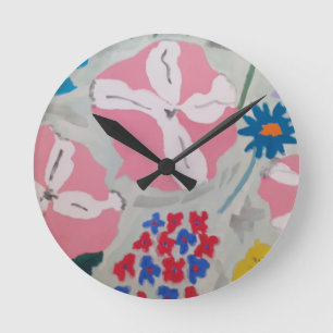 Petunias & Summer Flowers Round Clock