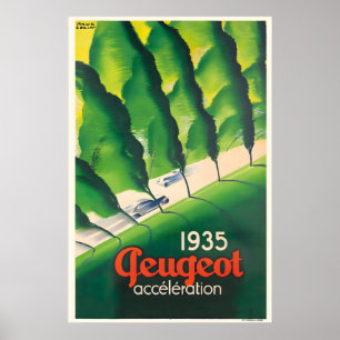 Peugeot Automobile 1935 Vintage Car Poster