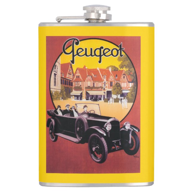 Peugeot Automobile Promotional Poster Hip Flask (Front)