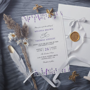 Peurple Lavender Floral Budget QR Code Wedding Invitation