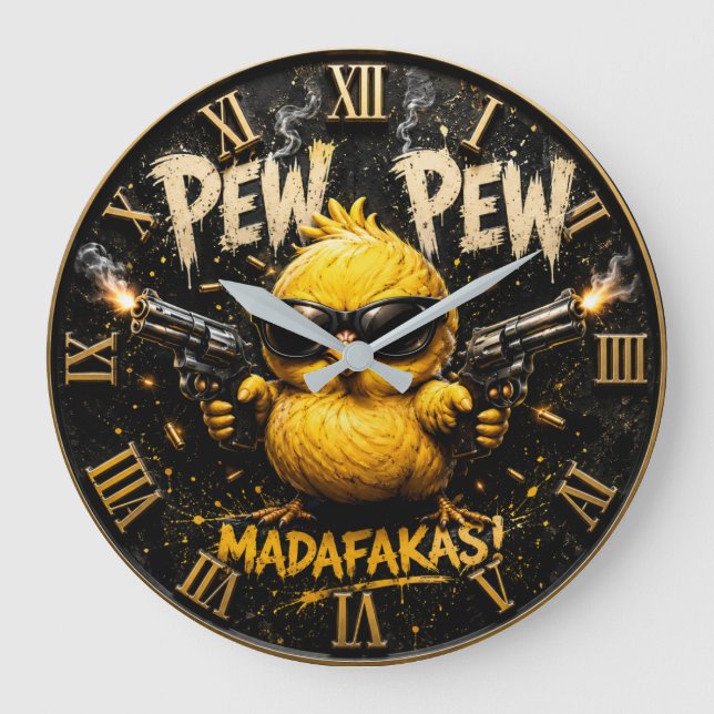 Pew Pew Funny Badass Chick Humor Large Clock (Front)