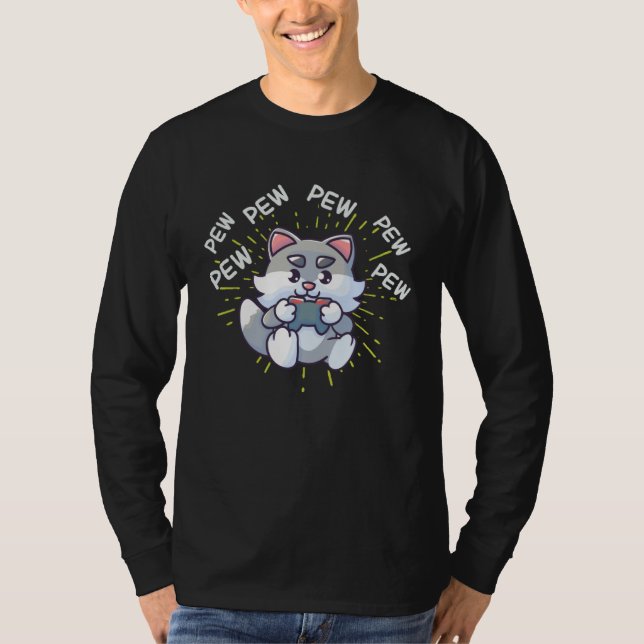 Pew Pew Gaming Cat Video Game Gaming Console Gamin T-Shirt (Front)