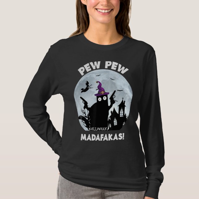 Pew Pew Madafakas Black Cat Halloween 2021 T-Shirt (Front)