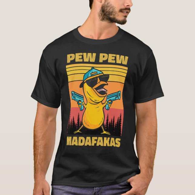 Pew Pew Madafakas Chicken Pew Pew Guns Funny Chick T-Shirt (Front)