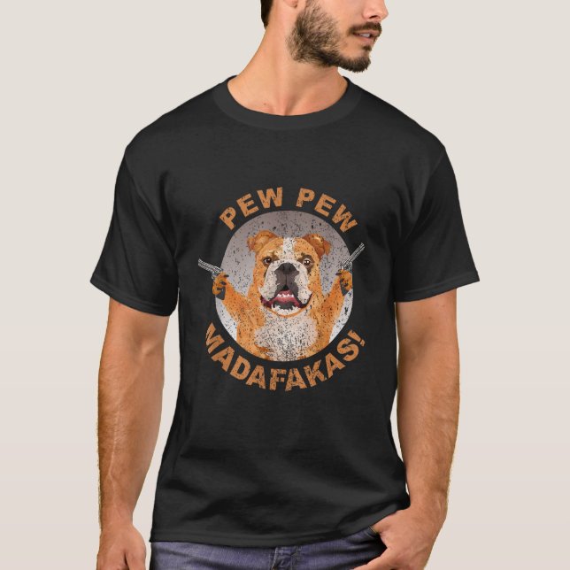 Pew Pew Madafakas Crazy French Bulldog Funny Gamer T-Shirt (Front)