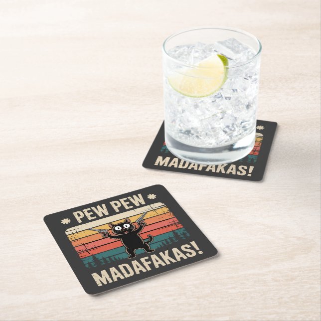 Pew Pew Madafakas Square Paper Coaster (Insitu)