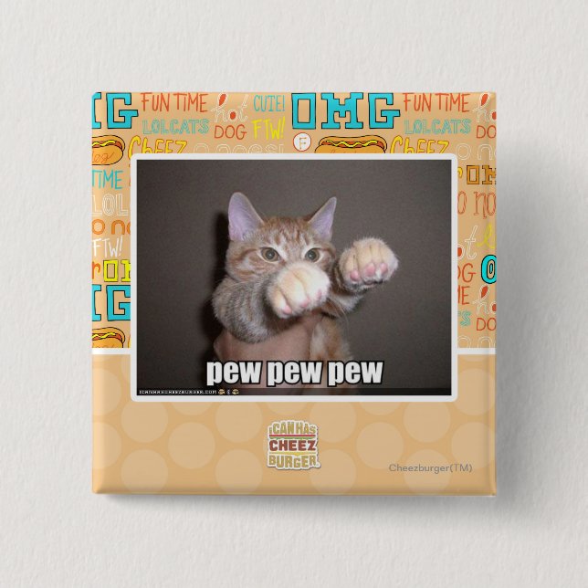 Pew pew pew 15 cm square badge (Front)