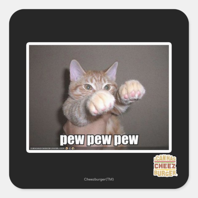 Pew pew pew square sticker (Front)