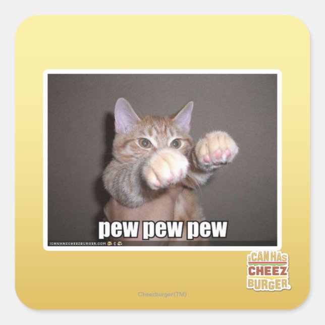 Pew pew pew square sticker (Front)