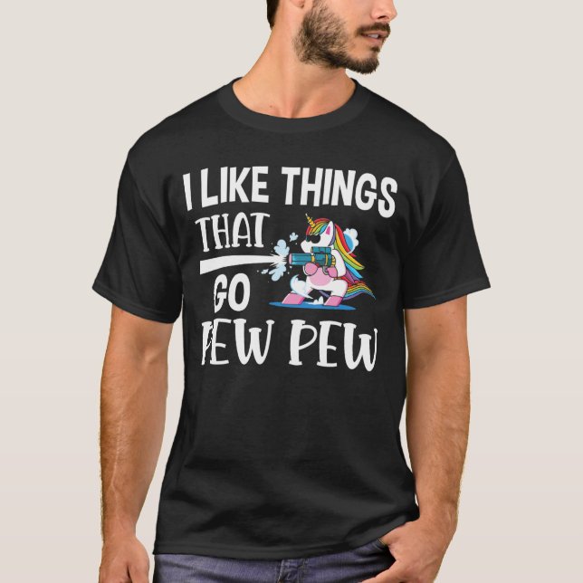 Pew Pew Witty Unicorn Gaming Shooting Games Player T-Shirt (Front)