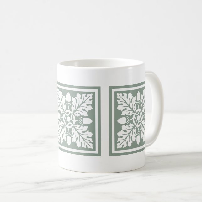 Pewter Acorn and Leaf Tile Design Coffee Mug (Front Right)