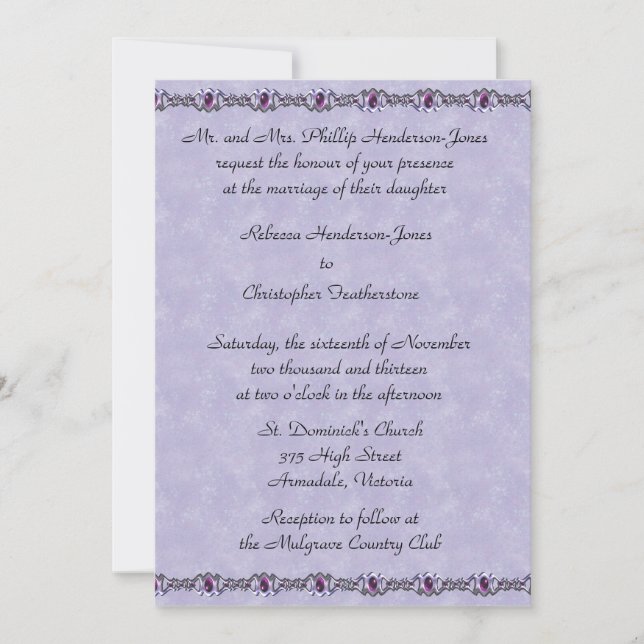Pewter and Purple Jewel Wedding Invitation (Front)