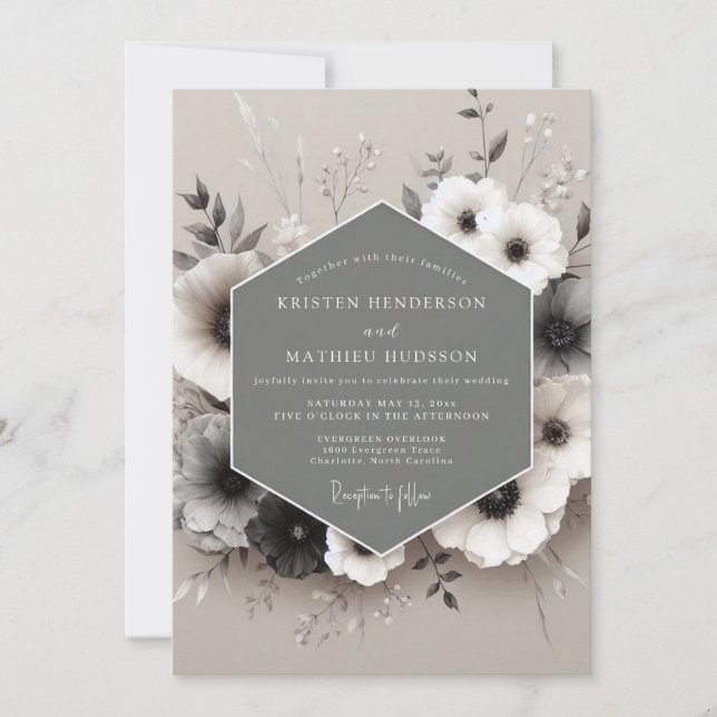 Pewter Anemone Wedding Invitation (Front)
