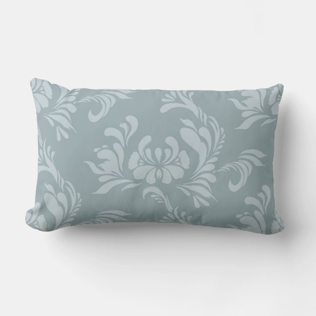 Pewter Blue and Zinc Damask Accent Pillow (Front)
