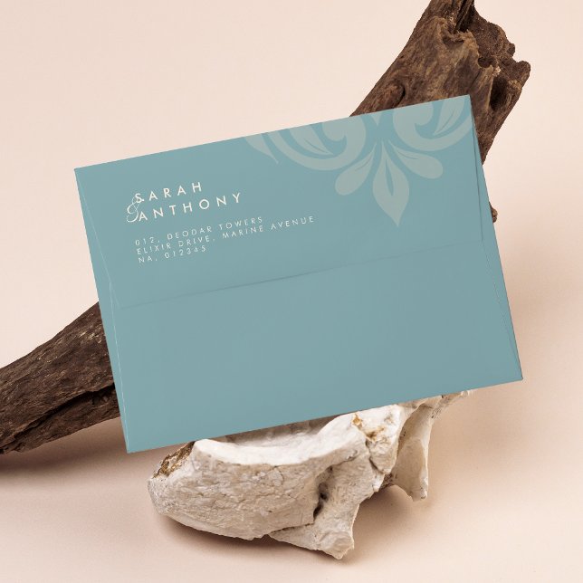 Pewter Blue Classic Elegant Damask Wedding Envelope (Creator Uploaded)