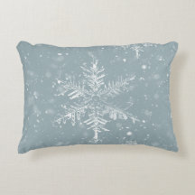 Pewter Blue Snowflake Winter Pillow