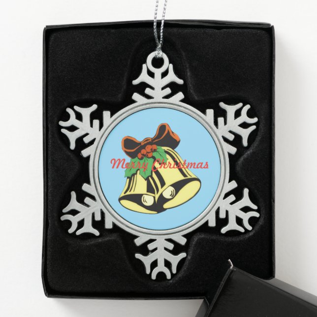 Pewter Christmas Snowflake Ornament Bells (Box)
