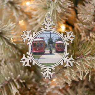 Pewter Christmas Snowflake Streetcars Ornament