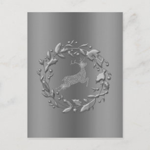 Pewter Christmas Wreath and Reindeer Holiday Postcard