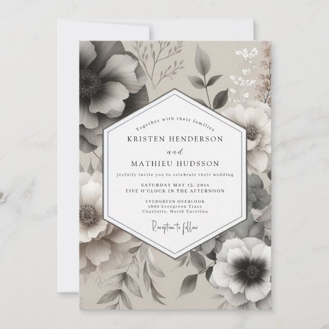Pewter Elegant Bloom Wedding Invitation (Front)
