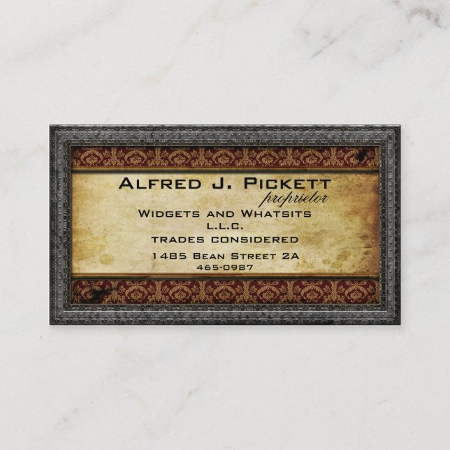 Pewter Frame Steampunk Cogs Business Card (Front)