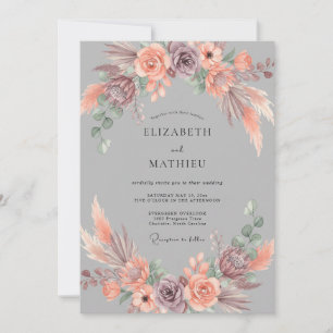 Pewter Grey Earthy Bohemian Wedding Invitation