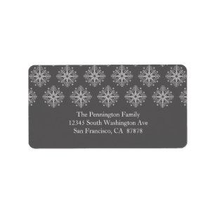 Pewter grey + white snowflake winter address label