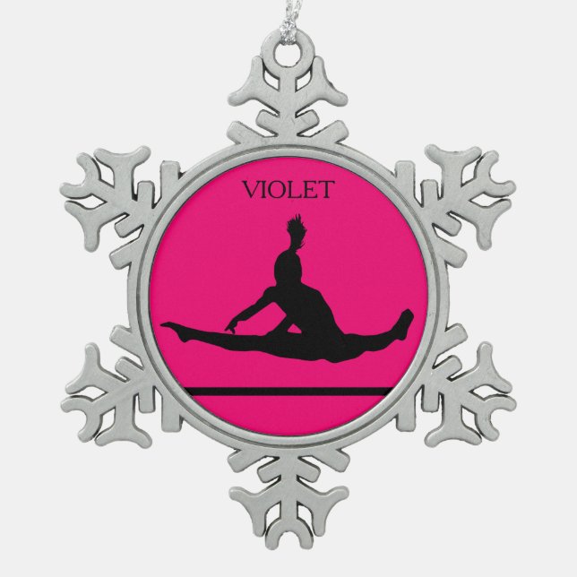 PEWTER GYMNASTICS SNOWFLAKE ORNAMENT. CHRISTMAS ORNAMENT (Front)