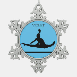 PEWTER GYMNASTICS SNOWFLAKE ORNAMENT. SNOWFLAKE PEWTER CHRISTMAS ORNAMENT