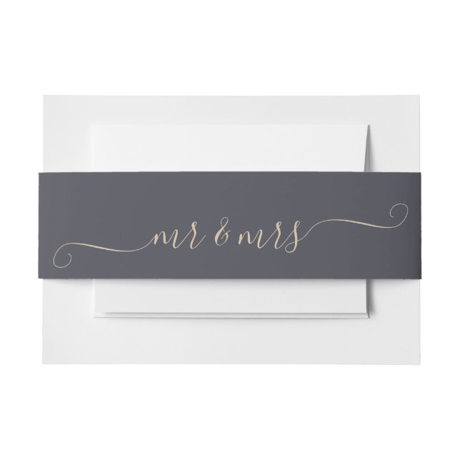Pewter Mr and Mrs  Invitation Belly Band (Front Example)