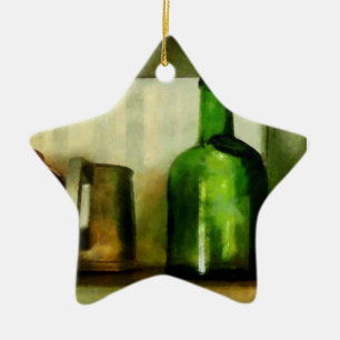 Pewter Mug And Green Bottle Ceramic Tree Decoration