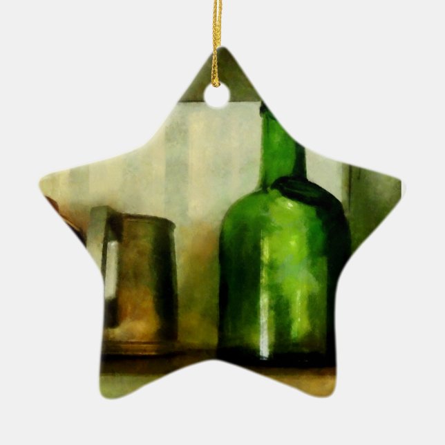 Pewter Mug And Green Bottle Ceramic Tree Decoration (Front)
