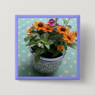 Pewter Pot Daisies 15 Cm Square Badge