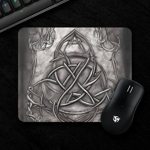 Pewter Silvery Triquetra Abstract Trinity Knot Mouse Pad