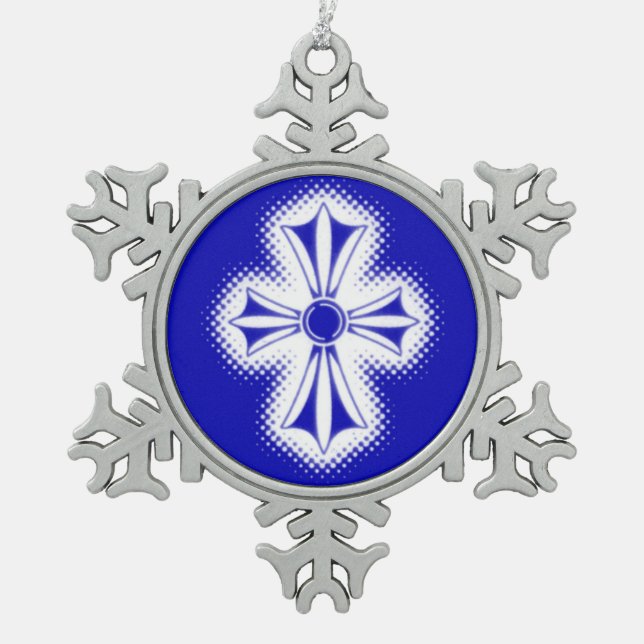 Pewter Snowflake Ornament/Blue Celtic Cross Snowflake Pewter Christmas Ornament (Front)