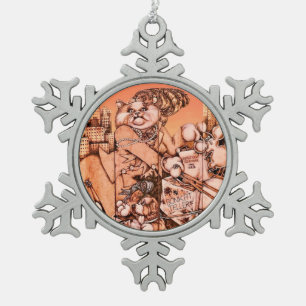 Pewter Snowflake Ornament Cat and Dog Shopping