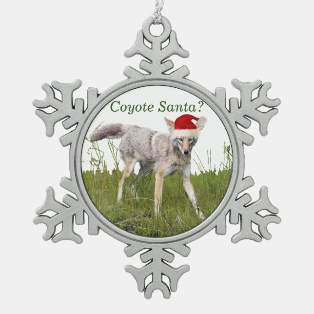 Pewter Snowflake Ornament of coyote (Front)