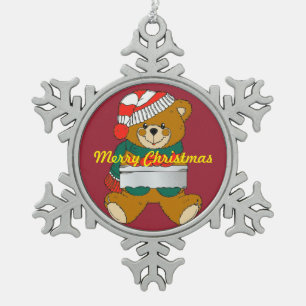 Pewter Snowflake Ornament Teddy Bear