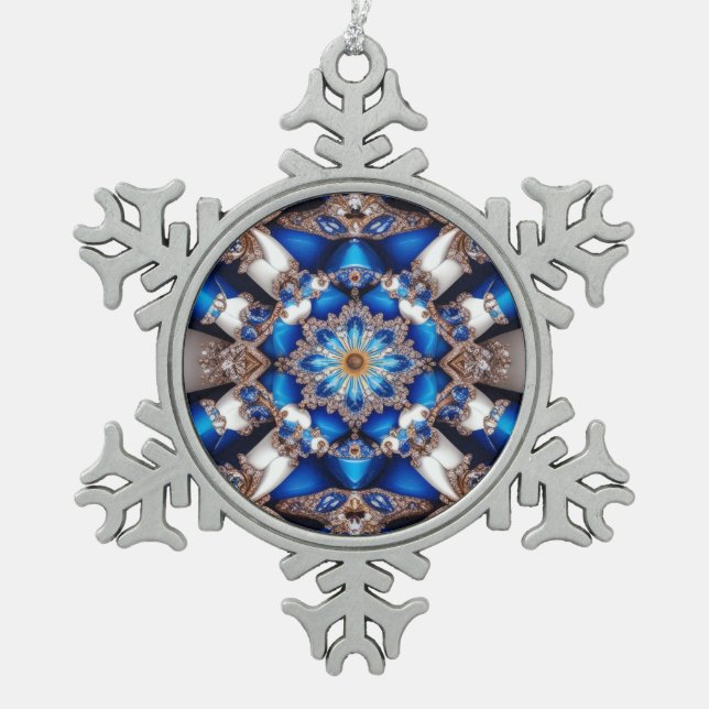 Pewter Snowflake Ornament with Argentinian Colours (Front)