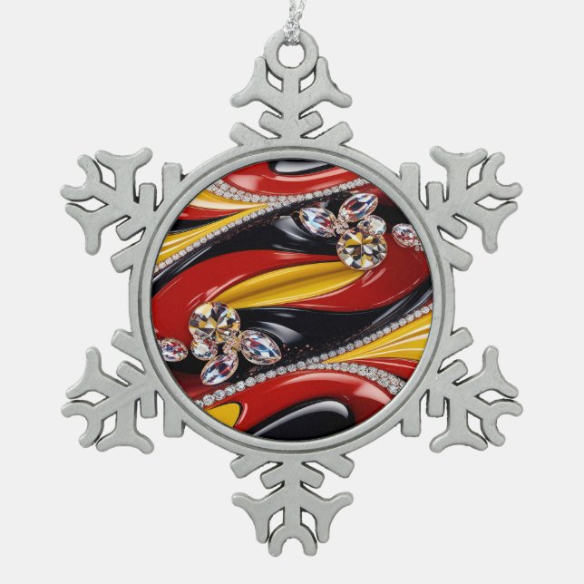 Pewter Snowflake Ornament with Belgian Colours (Front)