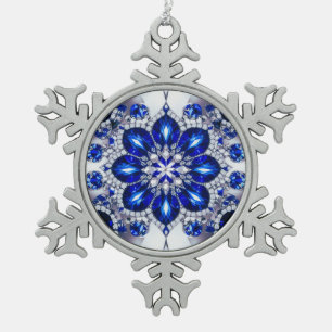 Pewter Snowflake Ornament with Blue White Colours