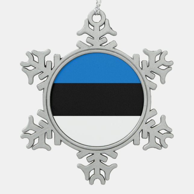 Pewter Snowflake Ornament with Estonia Flag (Front)